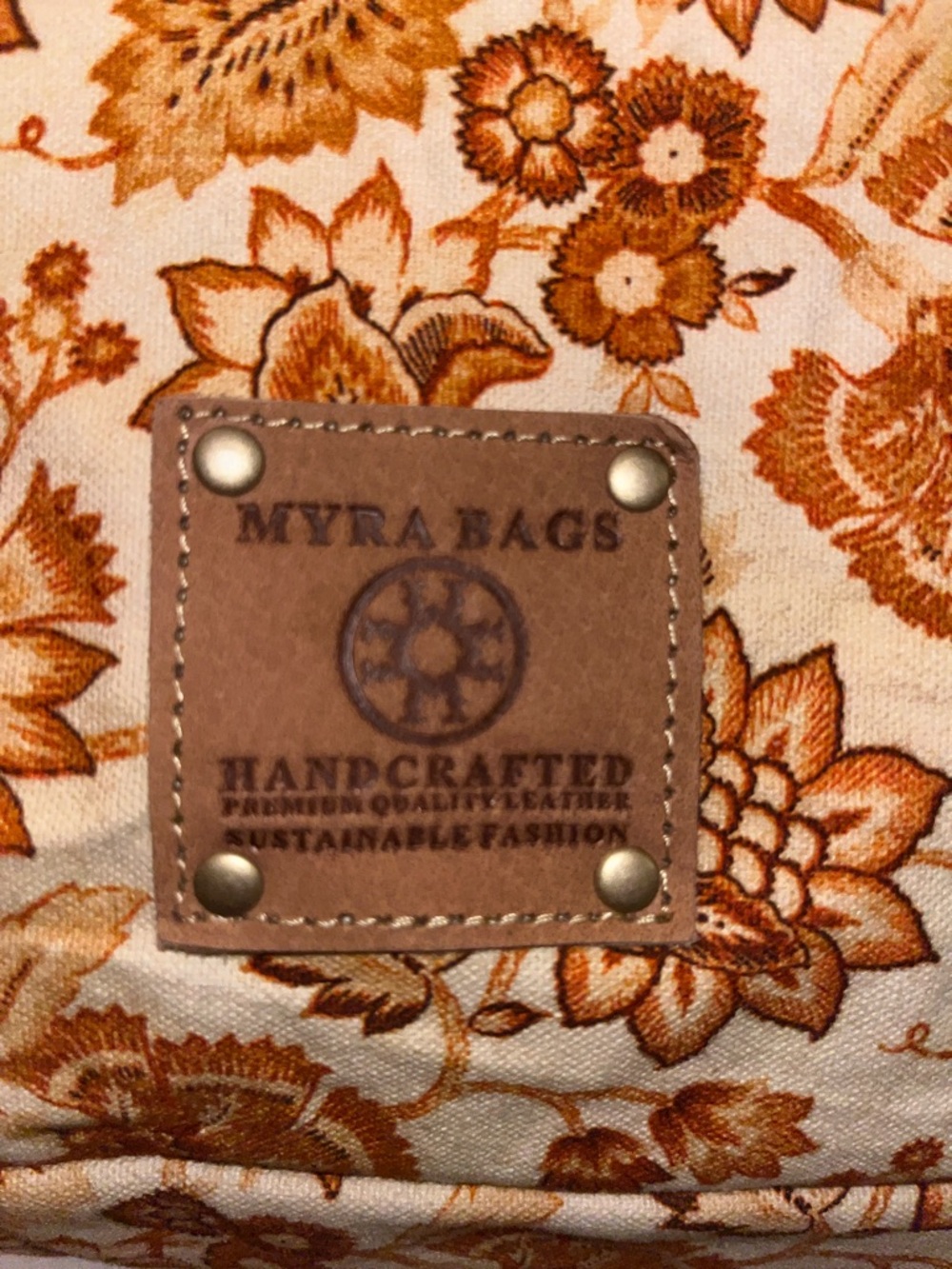 Myra Bag Floral Canvas Tote in Brown and Cream with fringe - Picture 3 of 10